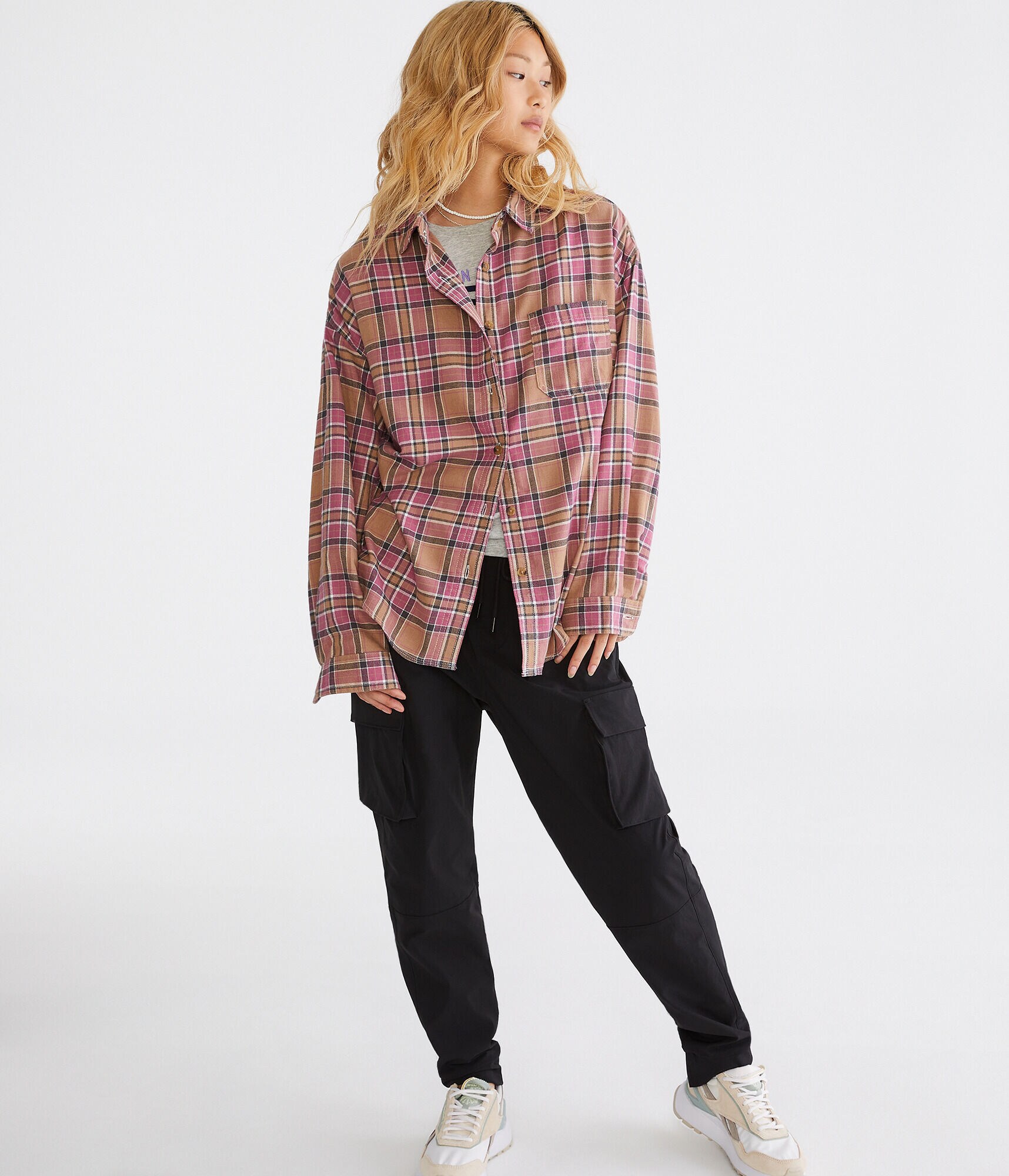 Long Sleeve Relaxed Plaid Flannel Shirt