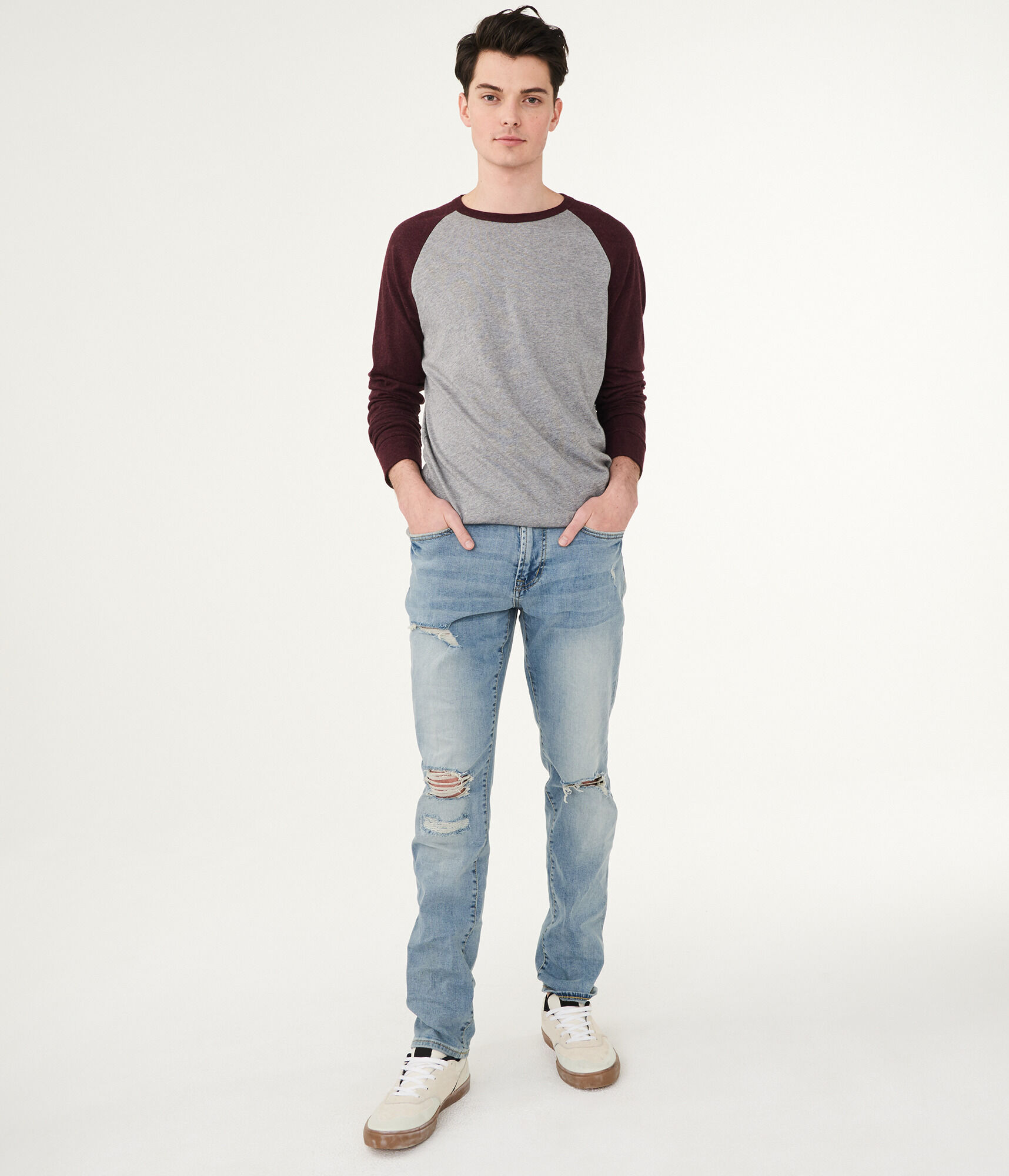 Slim Light Wash Destroyed Stretch Jean