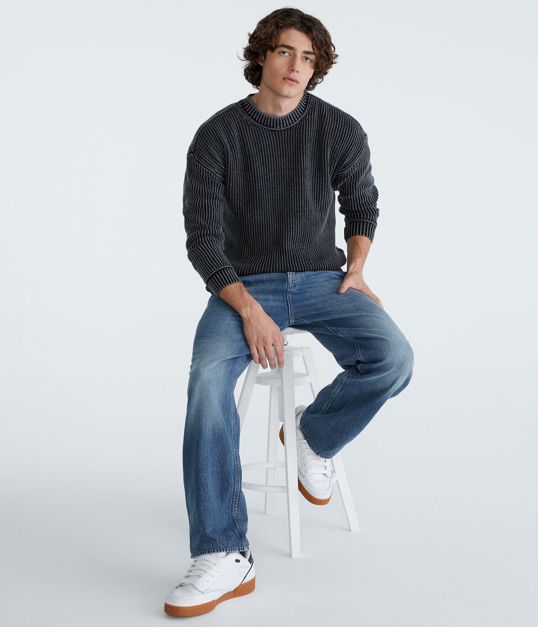 Solid Ribbed Crew Sweater