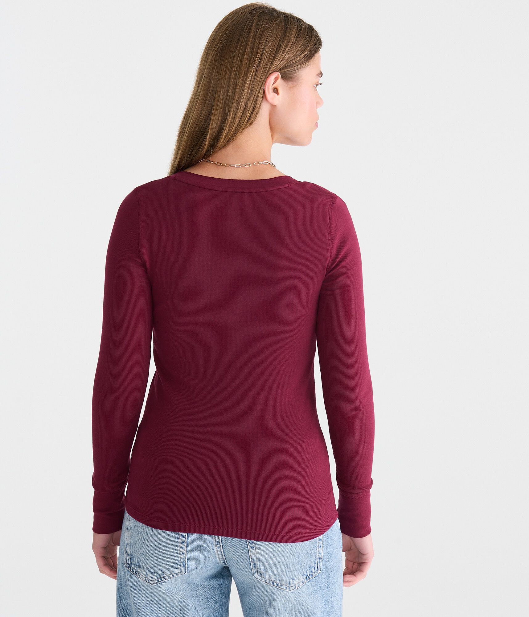 Long Sleeve Solid Ribbed Henley