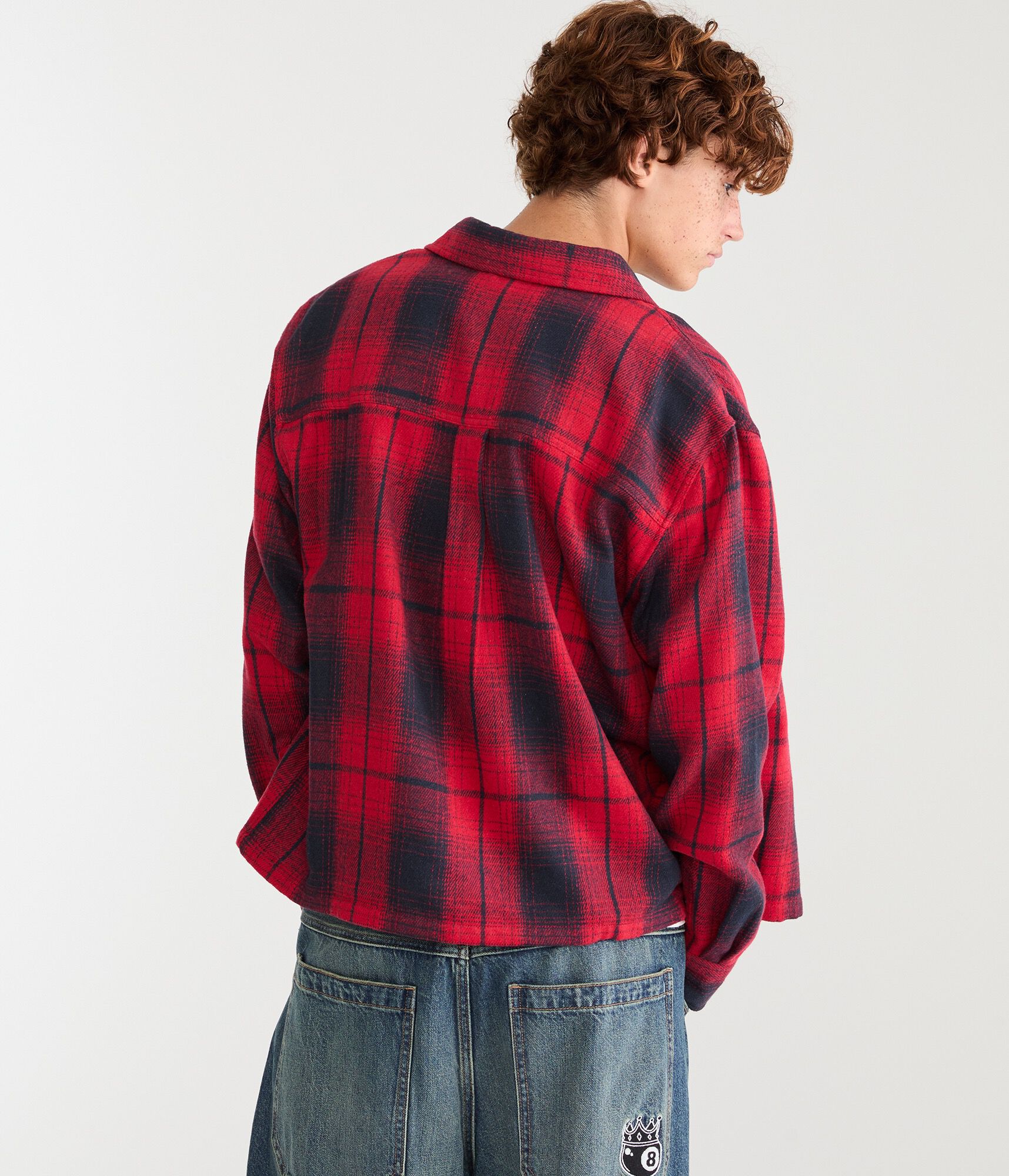 Long Sleeve Plaid Boxy Flannel Shirt