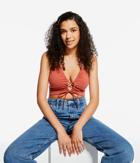 Seriously Soft Tie-Front Cutout Crop Top Seriously Soft Tie-Front Cutout Crop Top