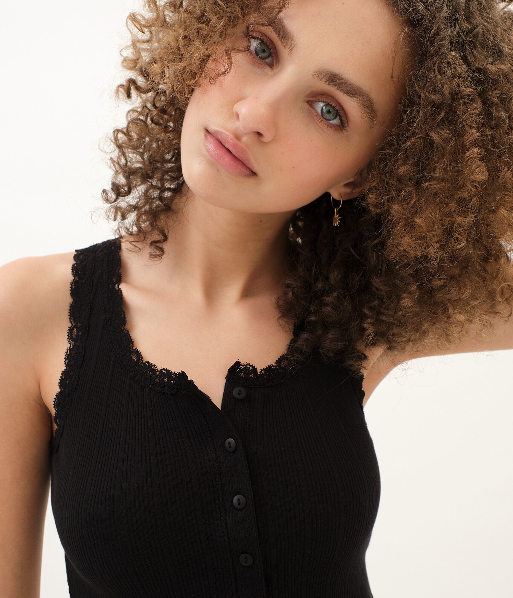 Lace-Trim Button-Front Cropped Tank