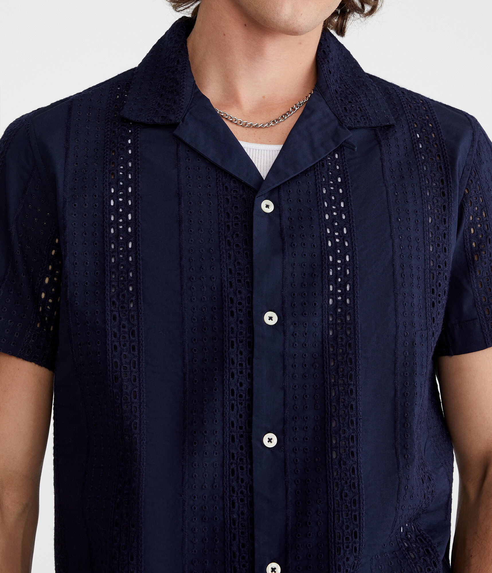 Short Sleeve Textured Eyelet Shirt