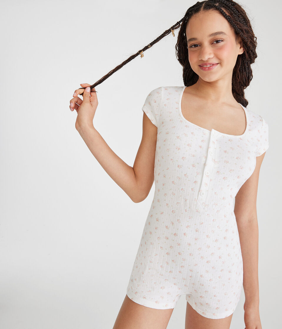 Printed Pointelle Sleep Romper