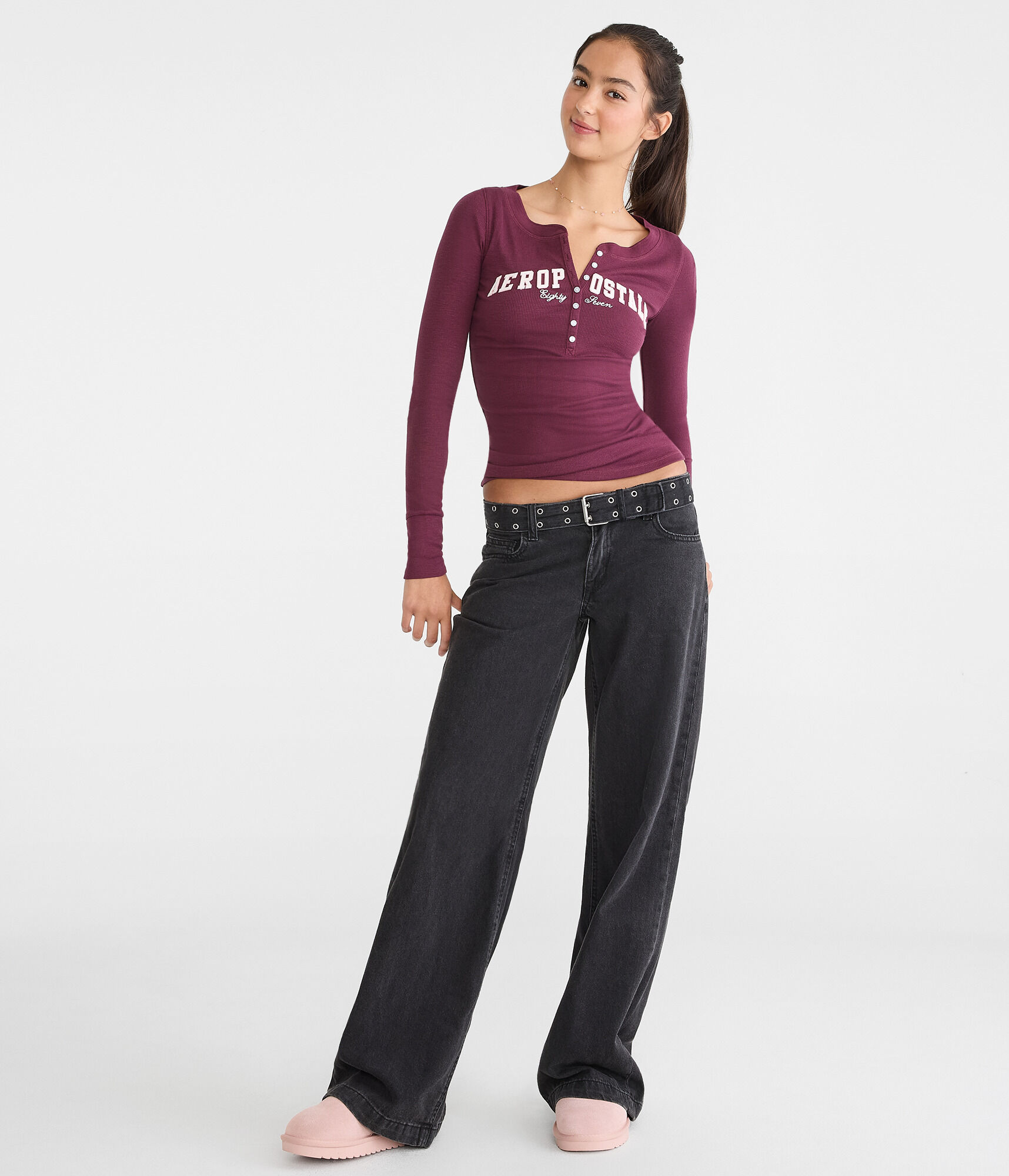 Long Sleeve Aeropostale Logo Graphic Henley
