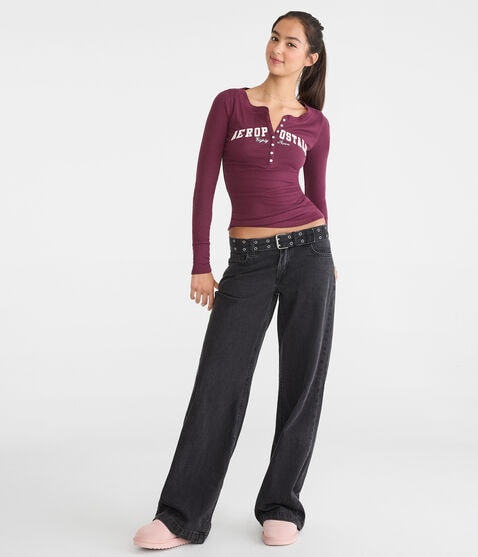 Long Sleeve Aeropostale Logo Graphic Henley Long Sleeve Aeropostale Logo Graphic Henley