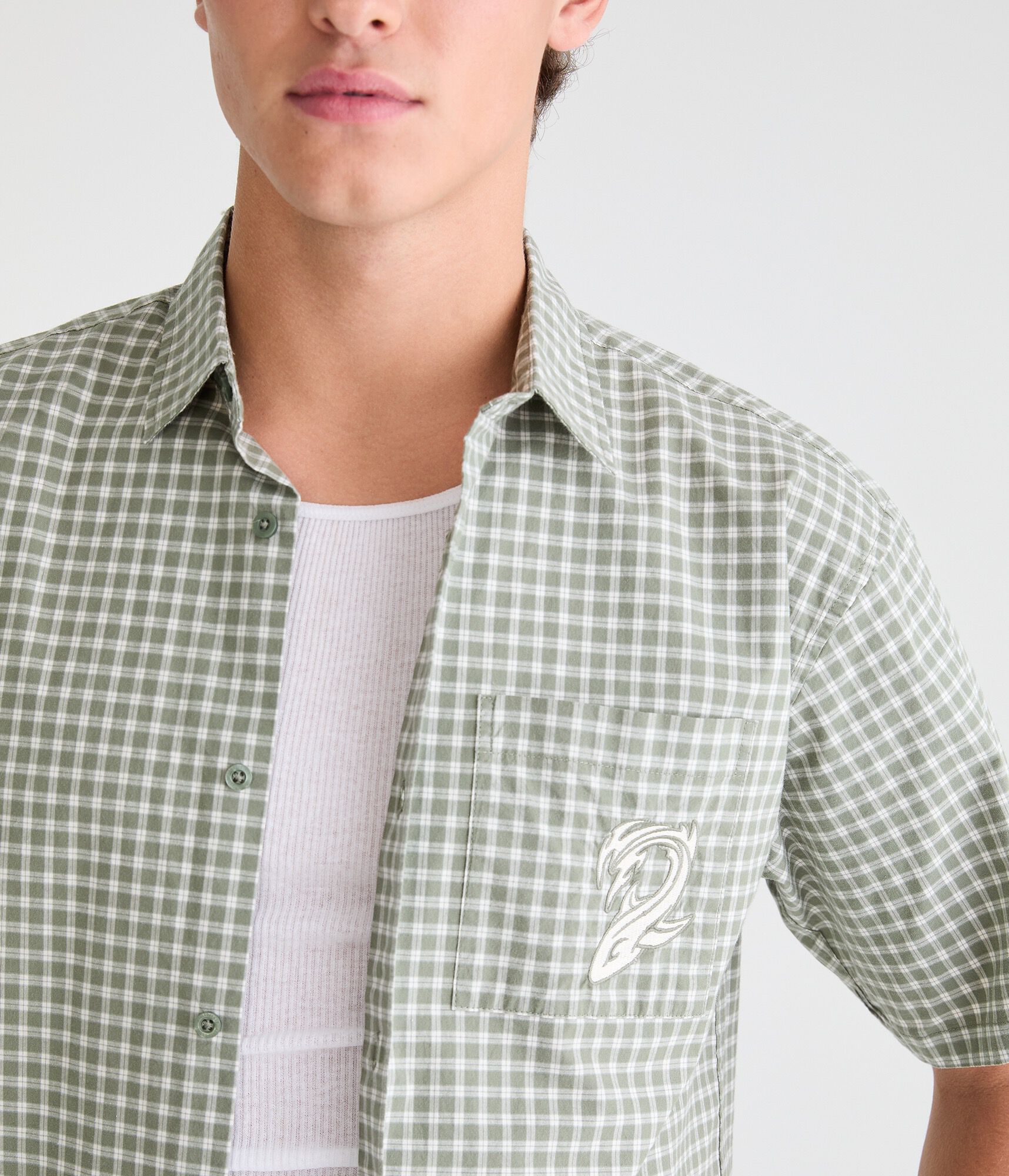 Shark Microplaid Boxy Shirt