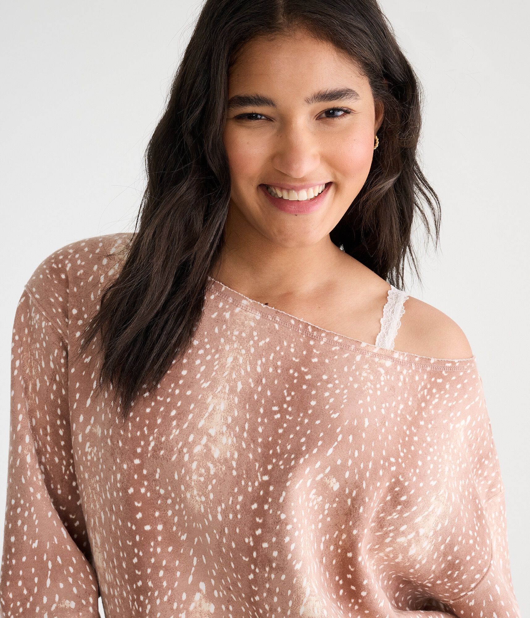 D&eacute;j&agrave; For Aero Deer Print Oversized Off-The-Shoulder Sweatshirt