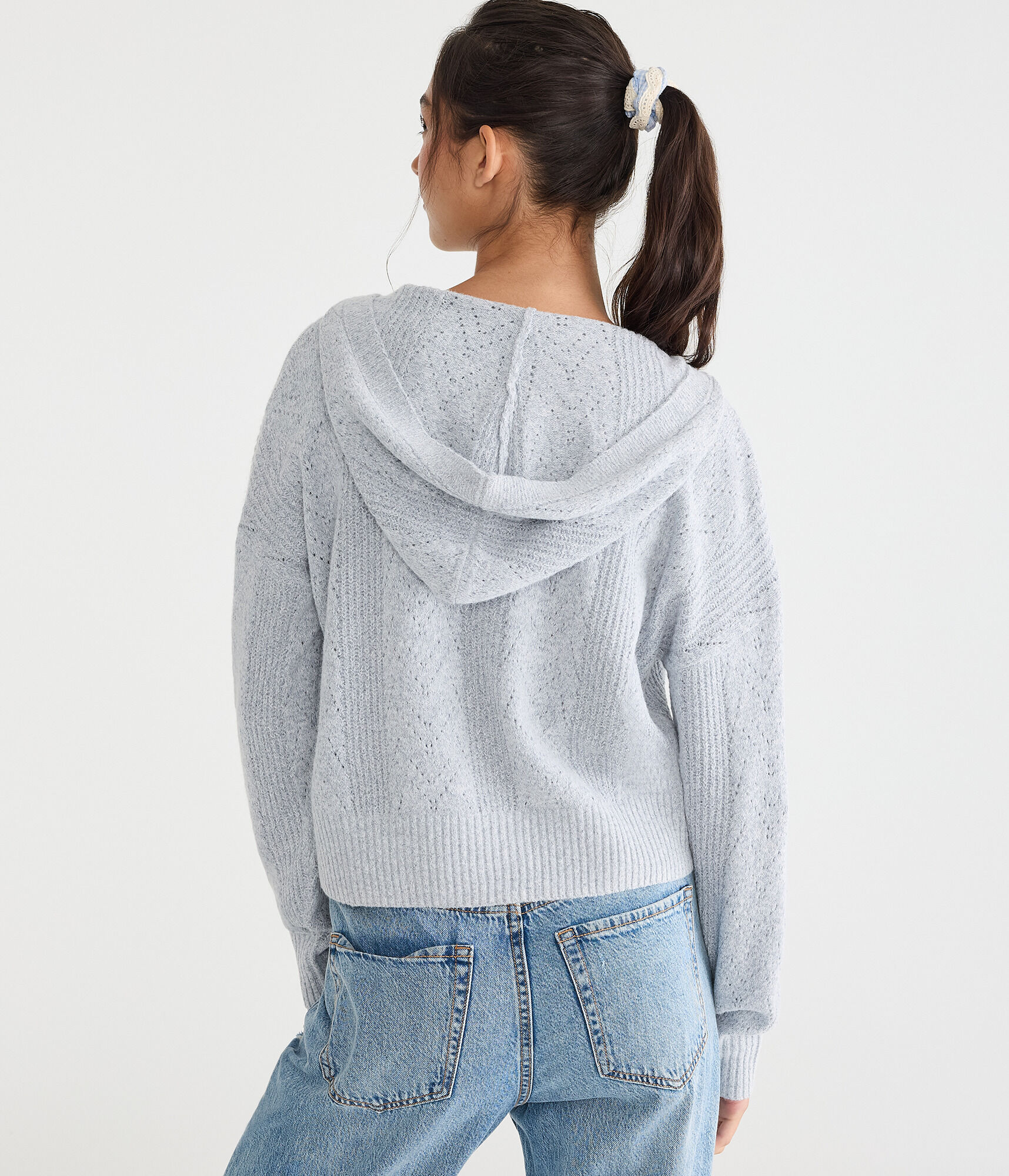 Cozy Pointelle Full-Zip Sweater Hoodie