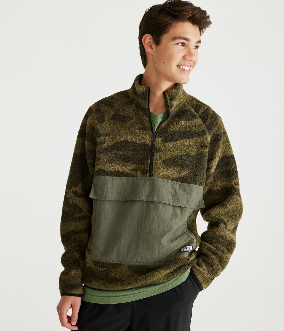 Camo Mixed Media Quarter-Zip Fleece Pullover
