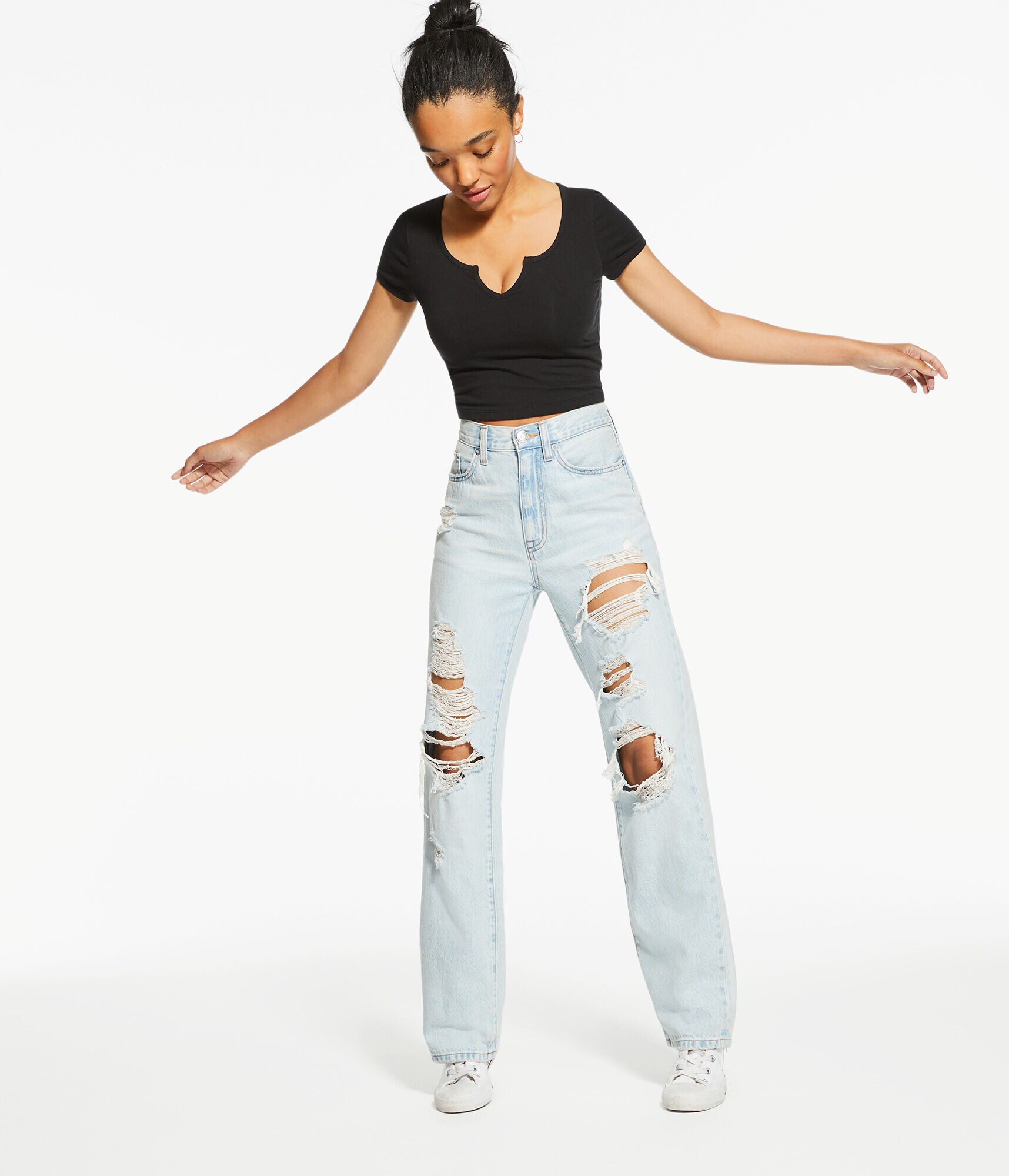 Notch-Neck Shrunken Tee