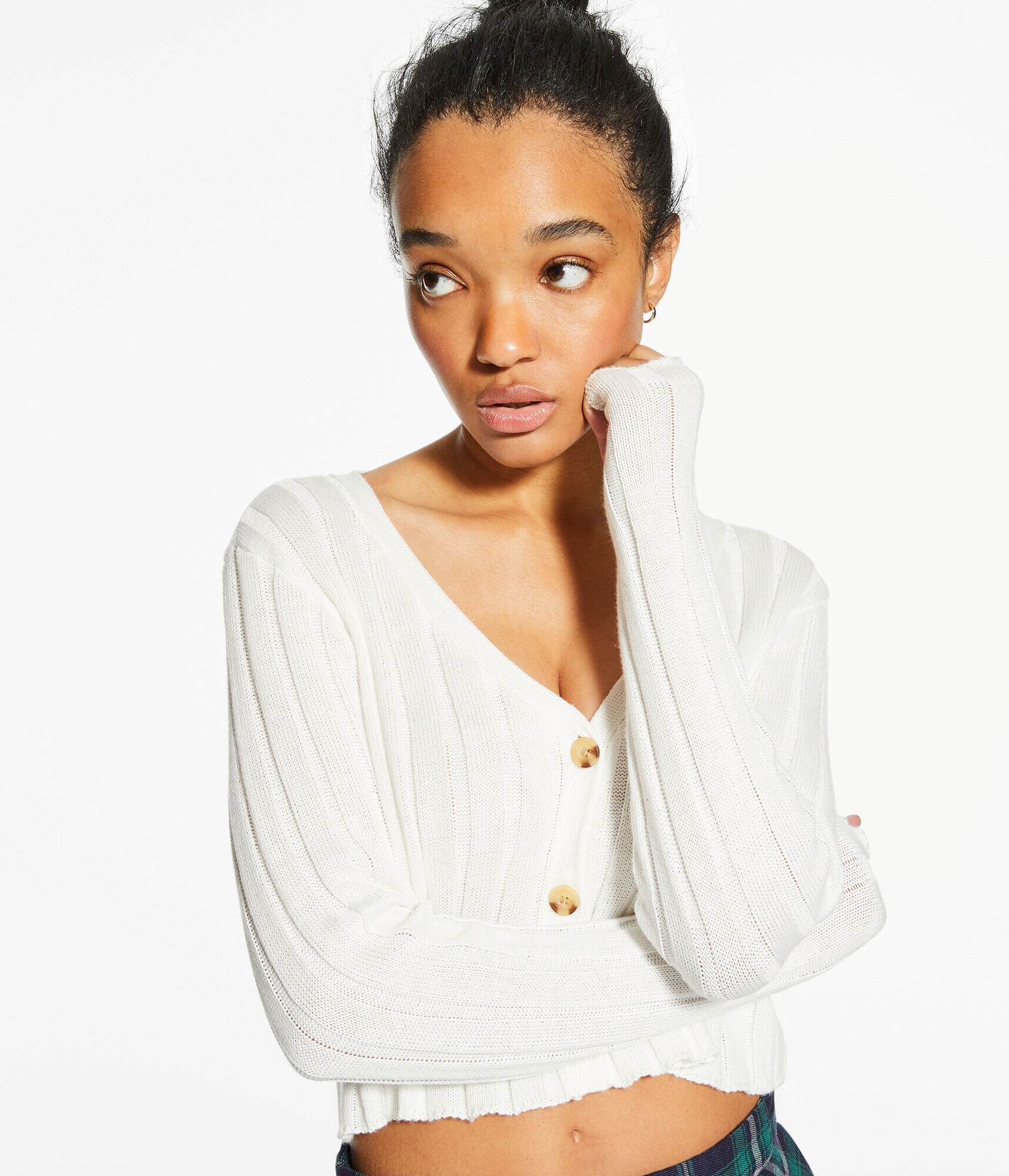 Ribbed V-Neck Cardigan