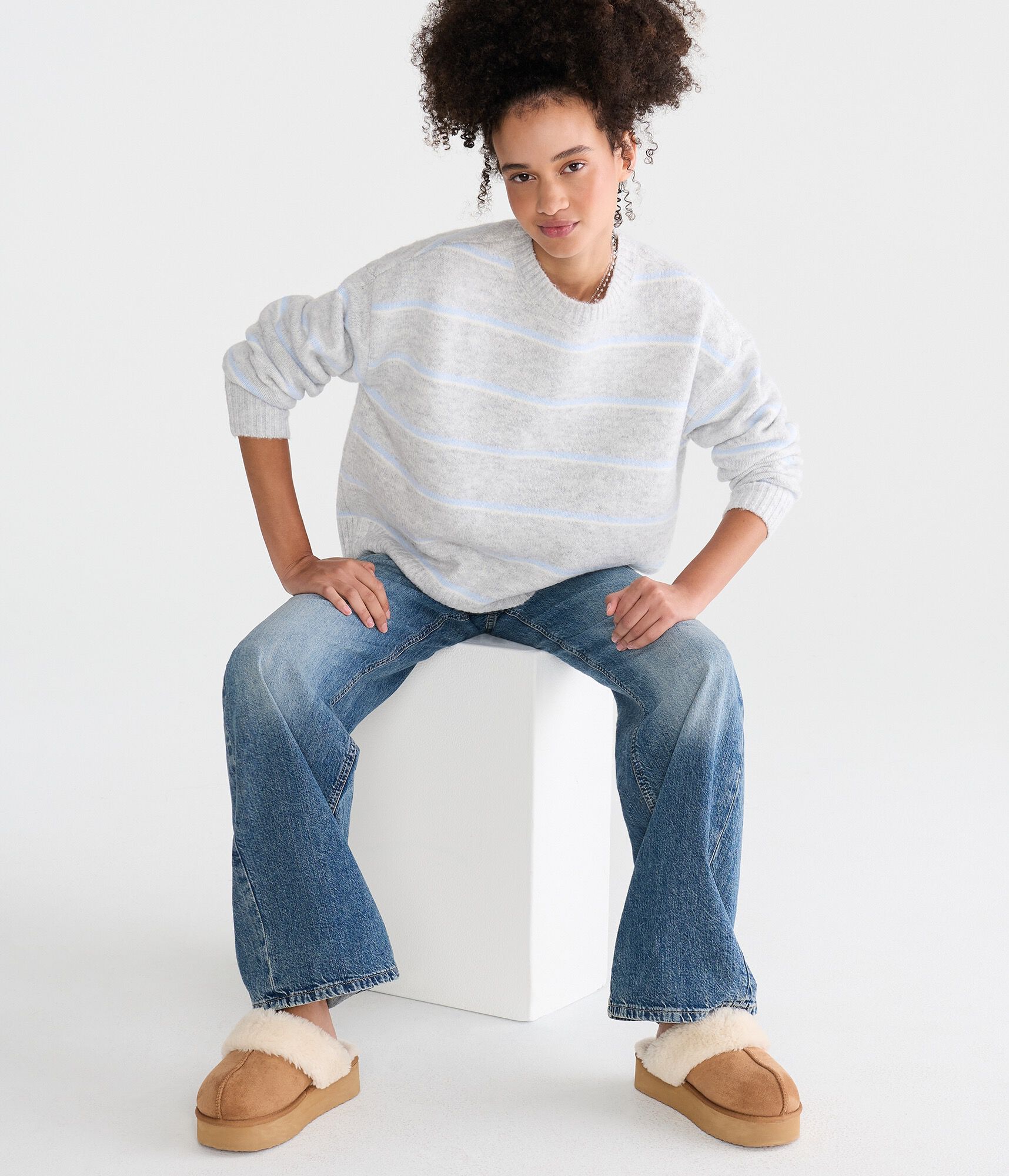 Striped Cozy Crew Sweater