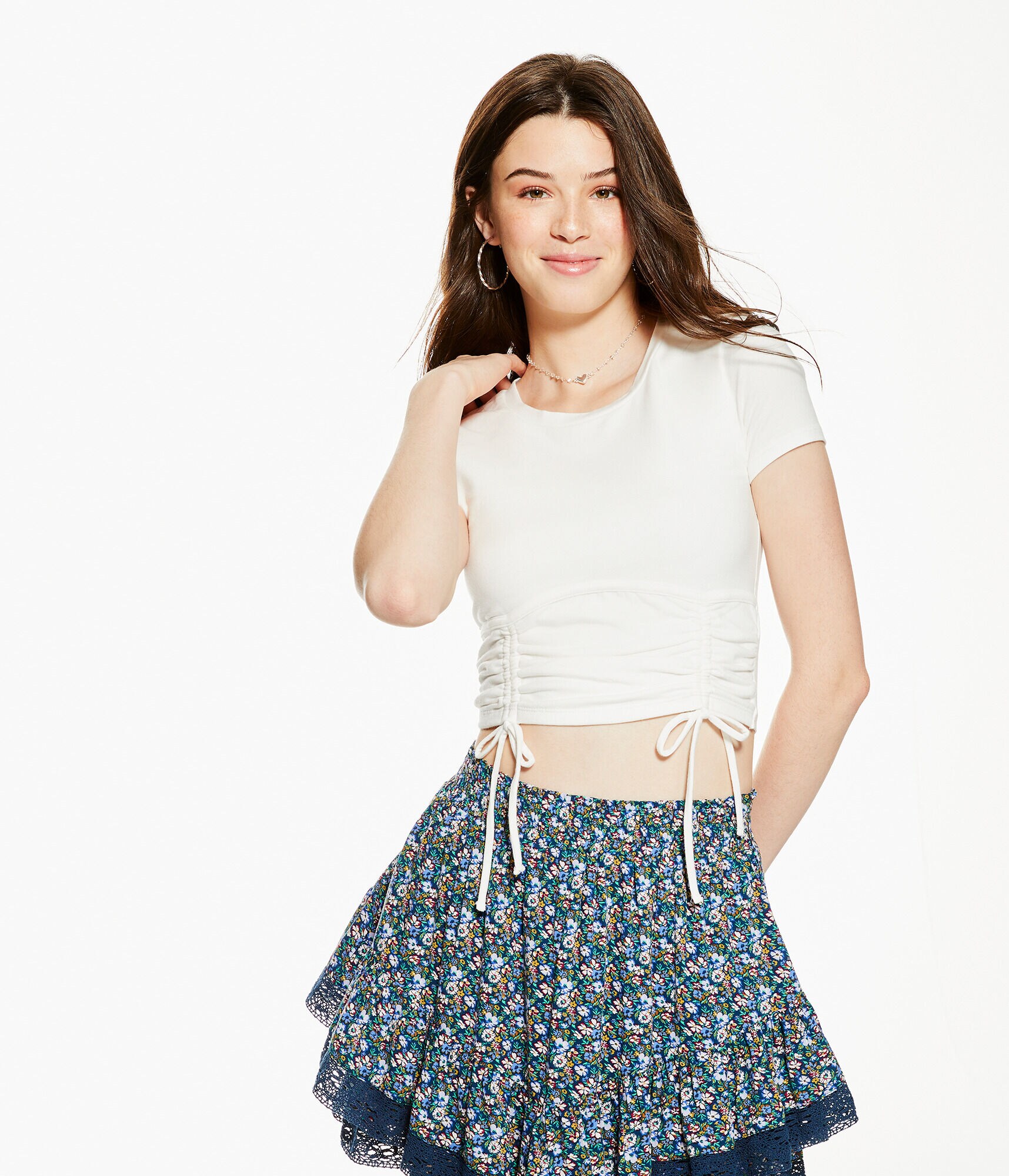 Solid Corset-Cinch Cropped Tee