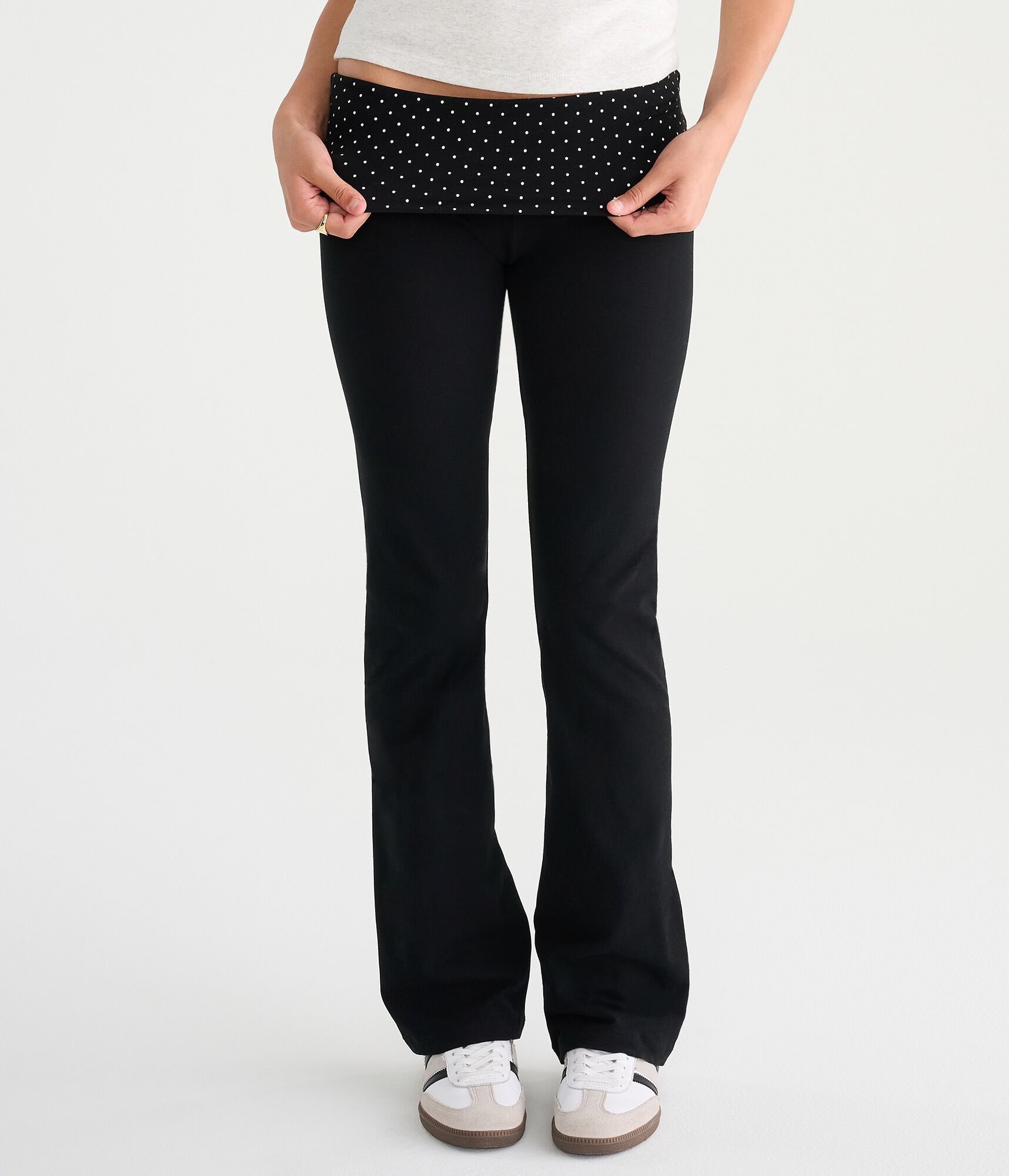 Polka Dot Mid-Rise Fold-Over Bootcut Pants