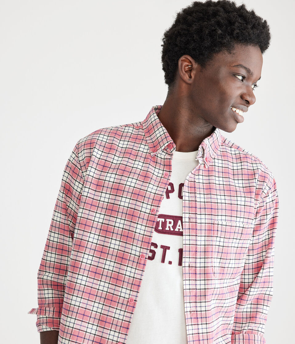 Long Sleeve Relaxed Plaid Oxford Shirt