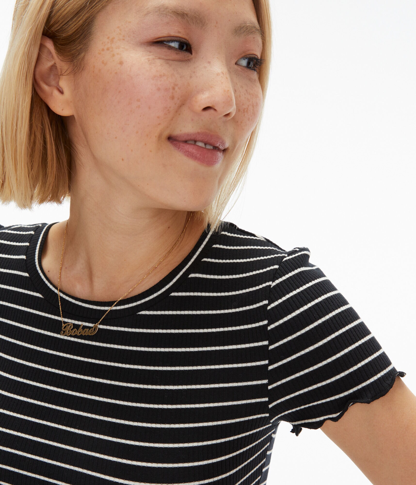 Striped Ribbed Shrunken Tee
