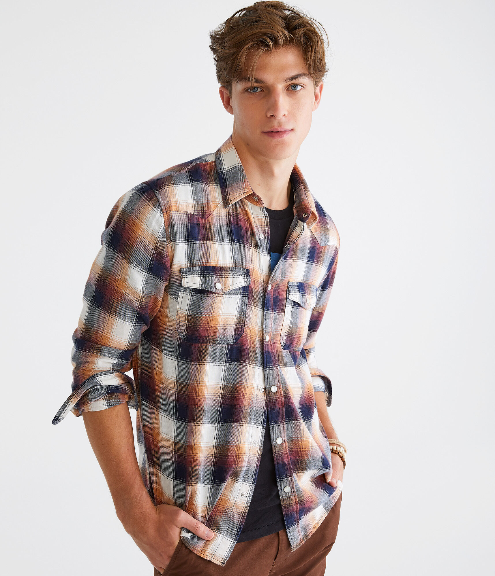 Long Sleeve Plaid Western Shirt