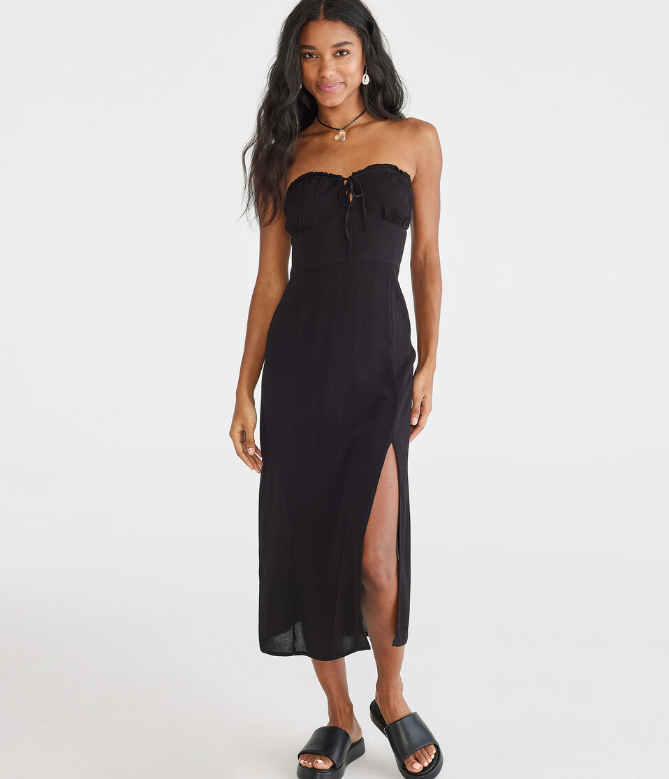 Solid Sweetheart Strapless Midi Dress