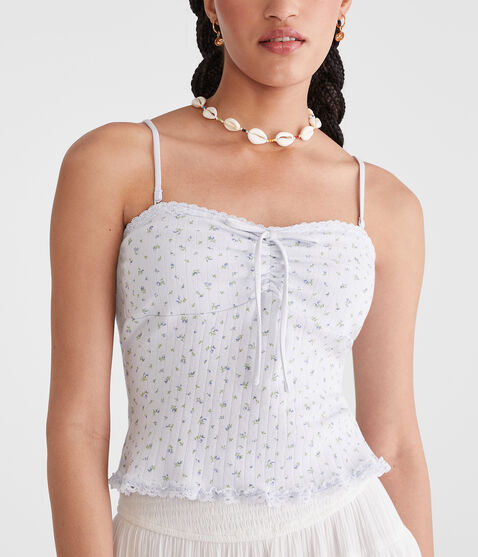 Floral Lace-Trim Tube Top