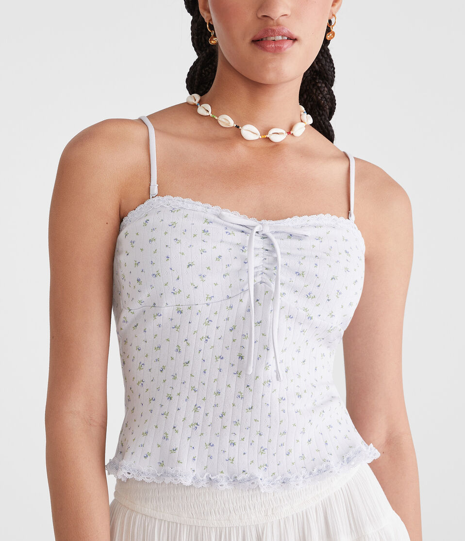 Floral Lace-Trim Tube Top