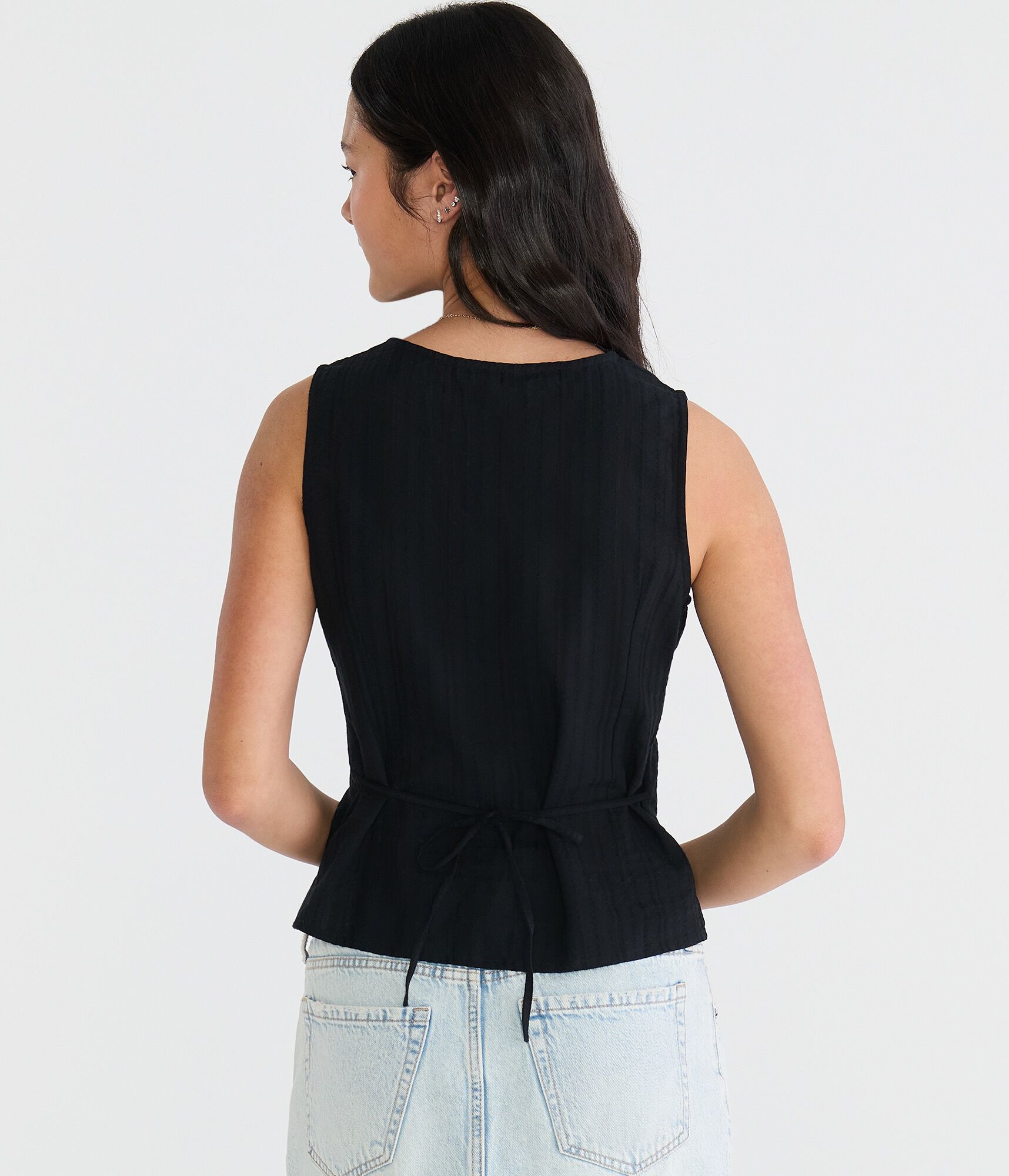 Textured Stripe Tie-Back V-Neck Tank Top