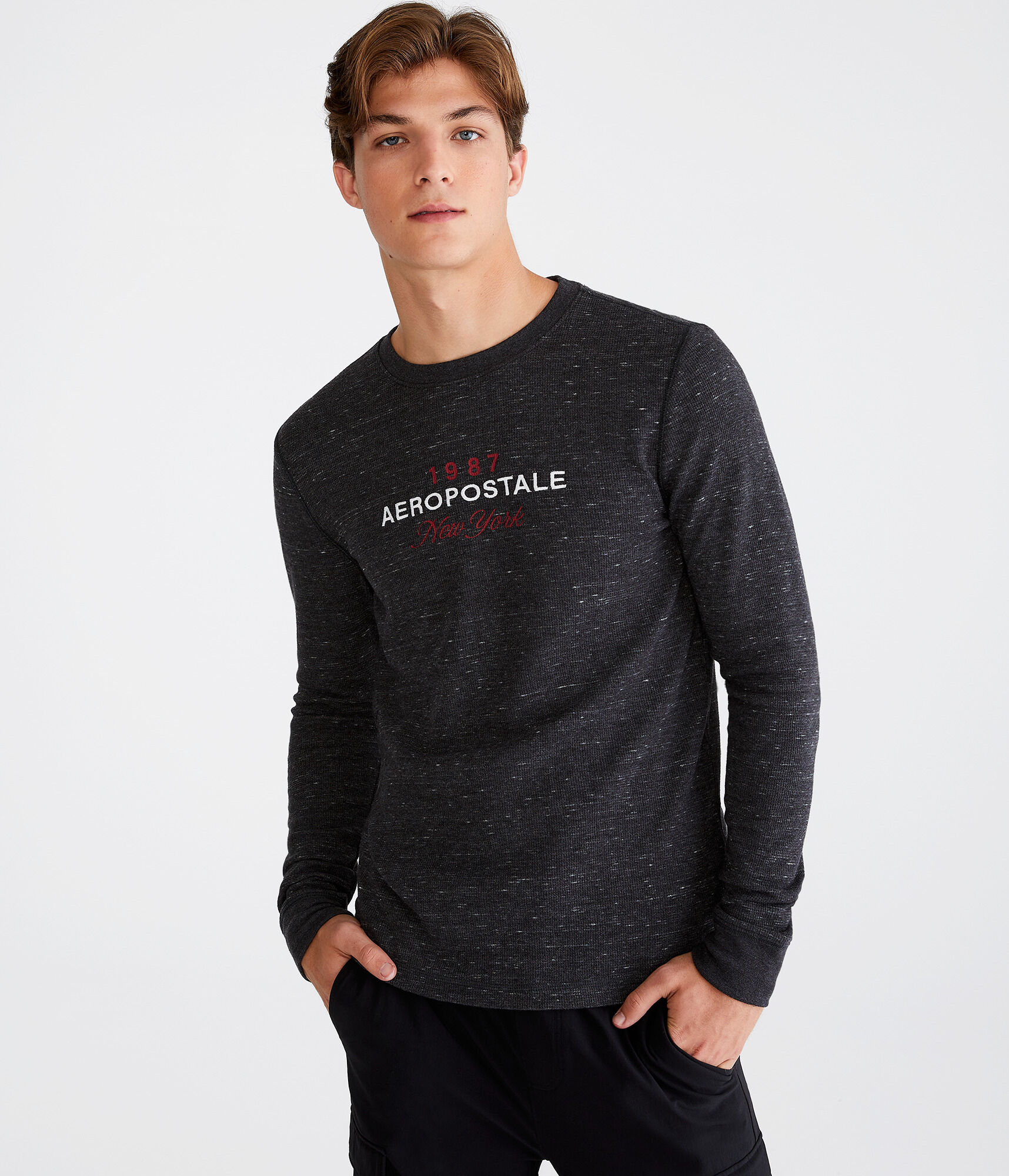 Long Sleeve Aeropostale Script Graphic Thermal Tee