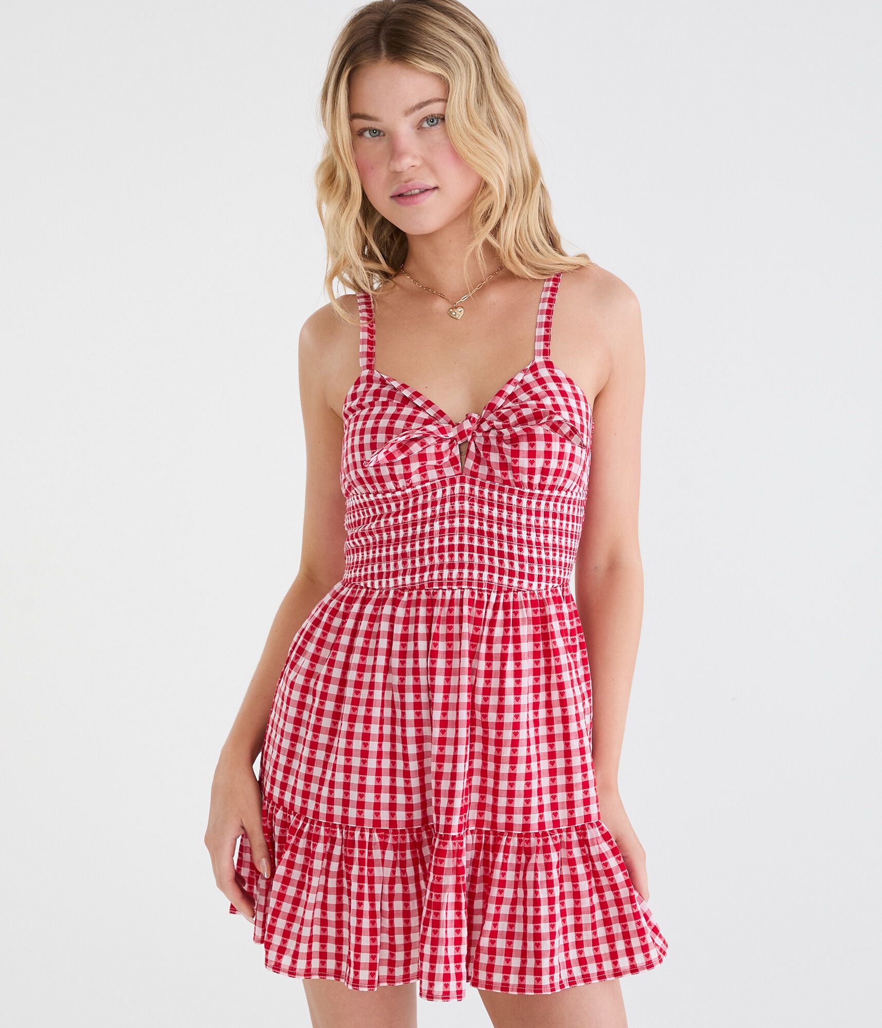 Gingham Hearts V-Neck Fit &amp; Flare Mini Dress