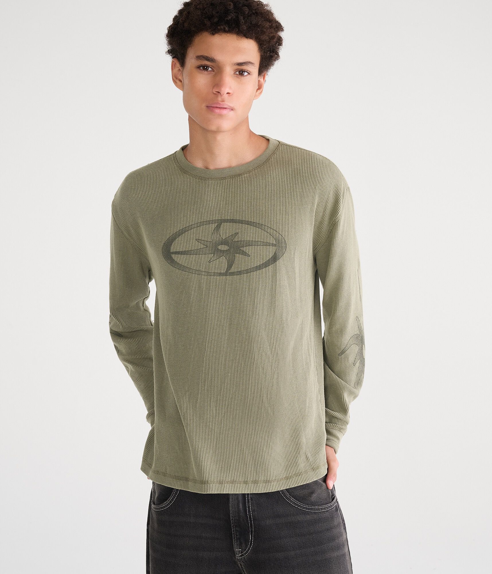 Long Sleeve Sun Tattoo Graphic Thermal Tee