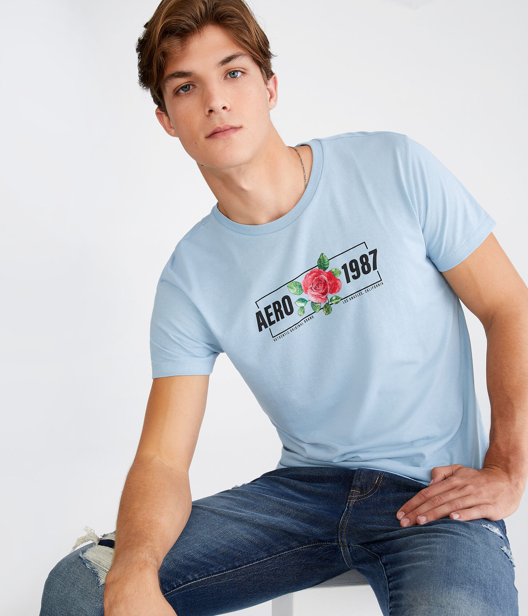 Aero 1987 Rose Box Logo Graphic Tee