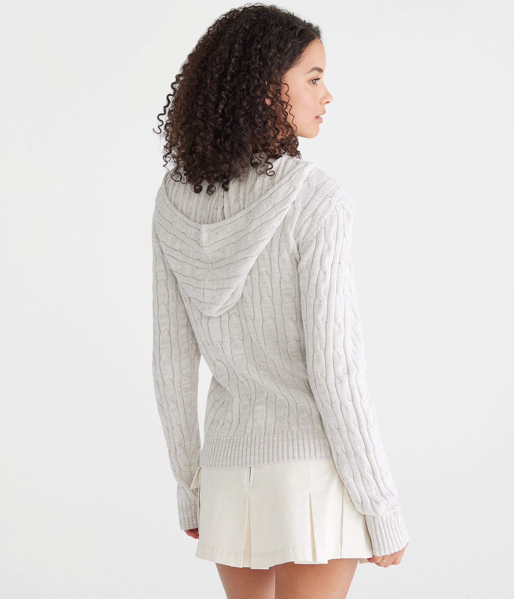 Hooded Full-Zip Cable Cardigan