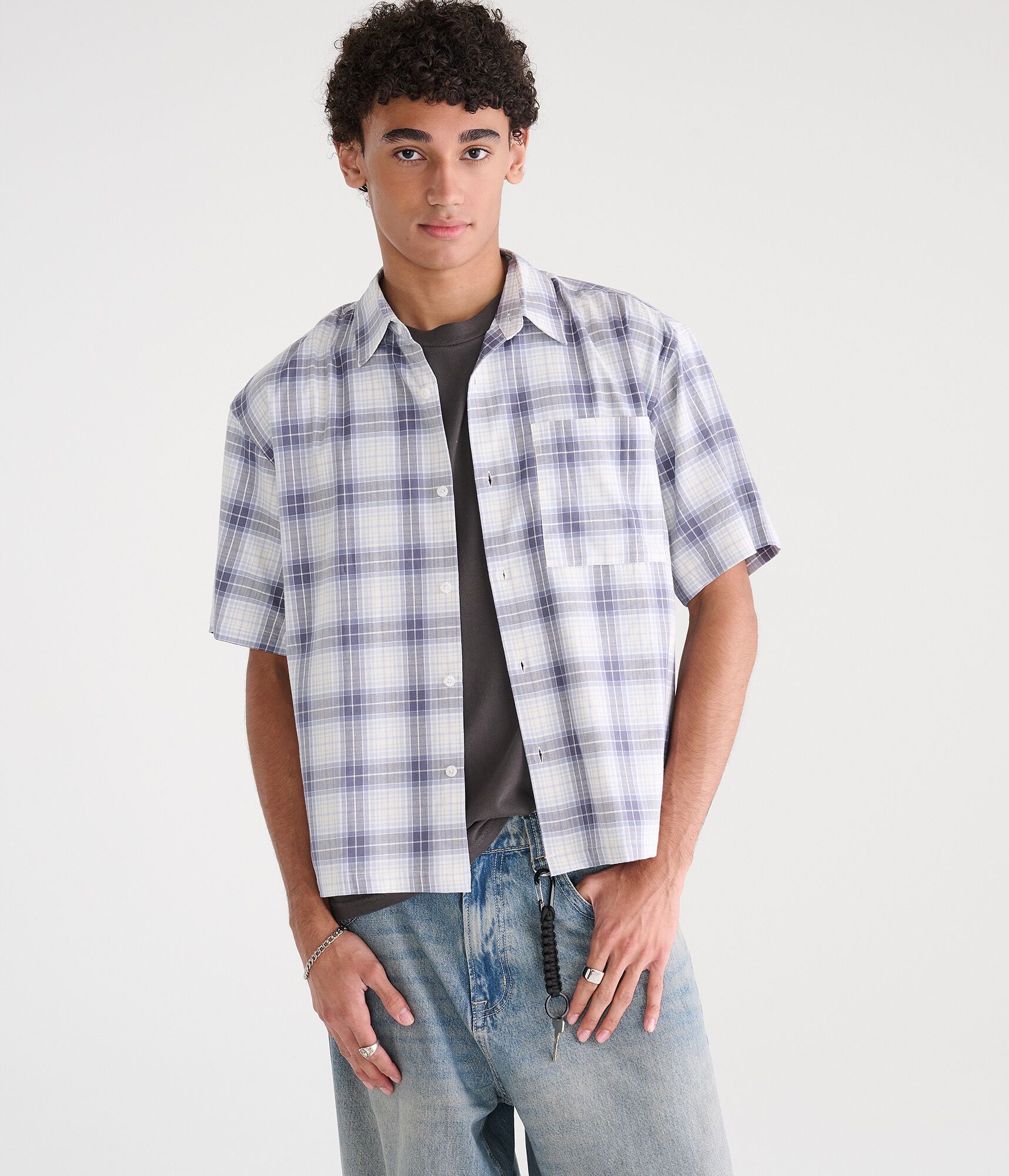 Gold Coast Microplaid Boxy Shirt