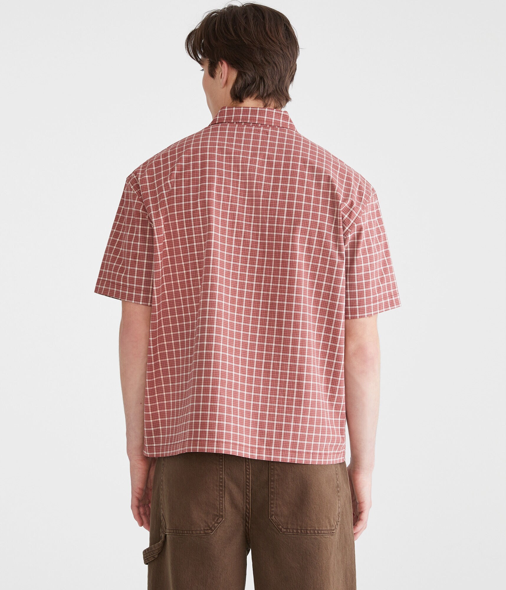 Short Sleeve Micro Plaid Boxy Shirt
