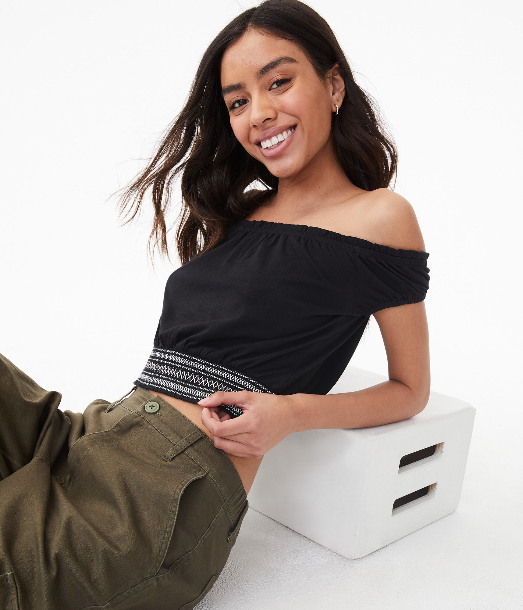 Embroidered Off-The-Shoulder Peasant Top