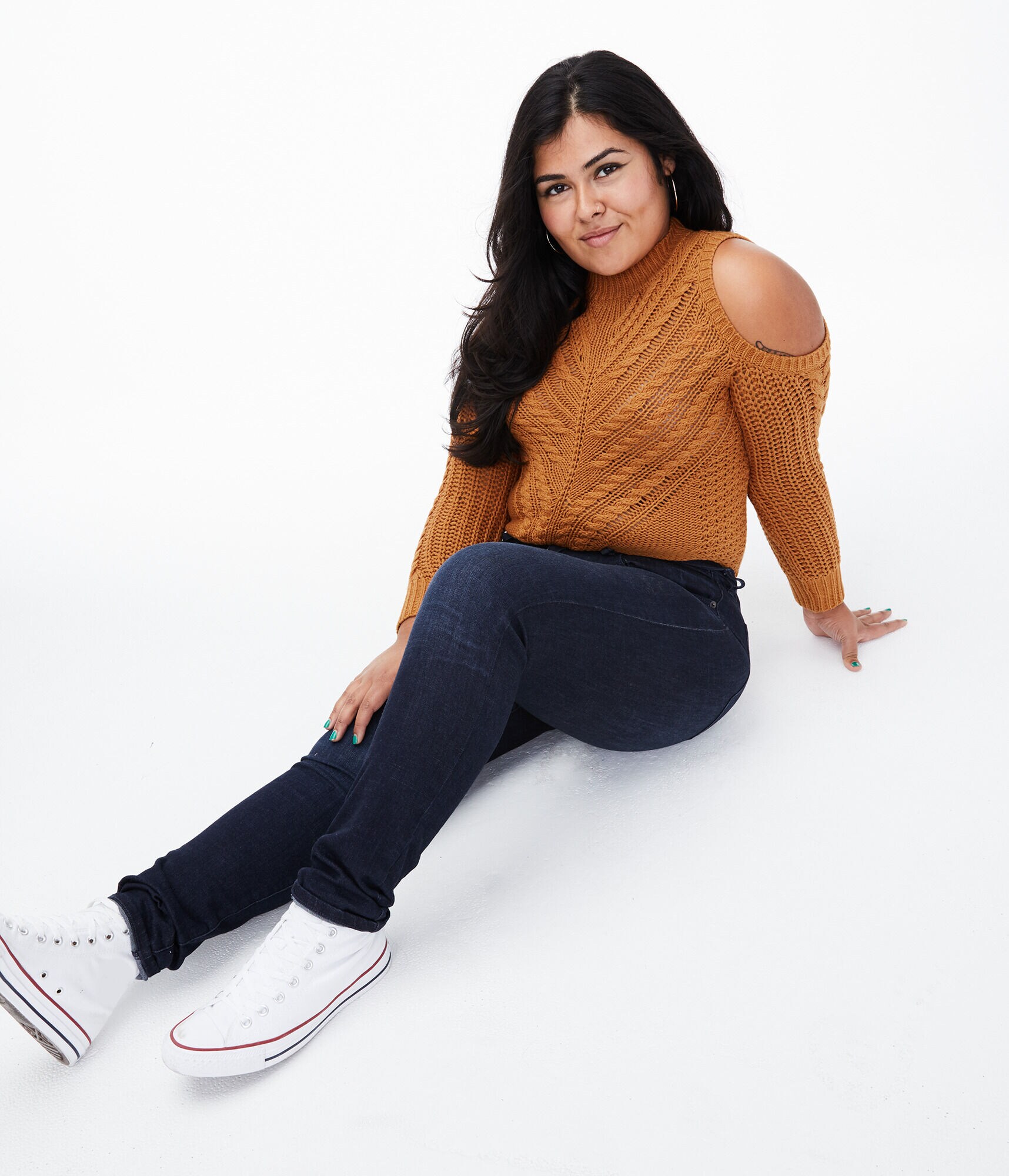 Cable-Knit Cold-Shoulder Sweater