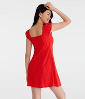 Solid Scoop-Neck Eyelet Empire Mini Dress