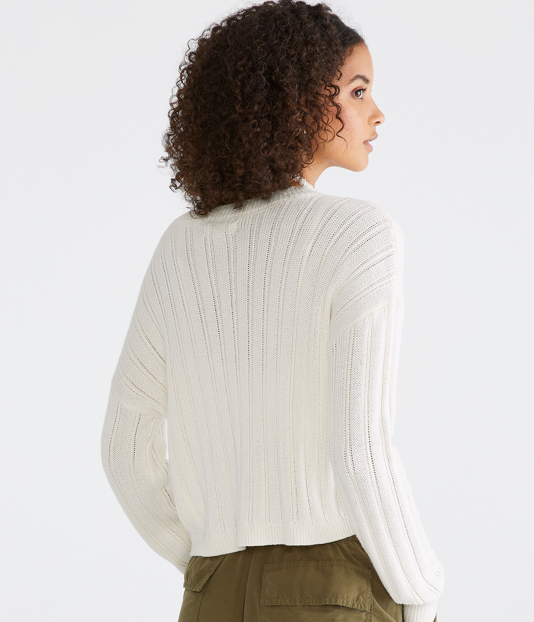 Ribbed Cropped Crew Sweater