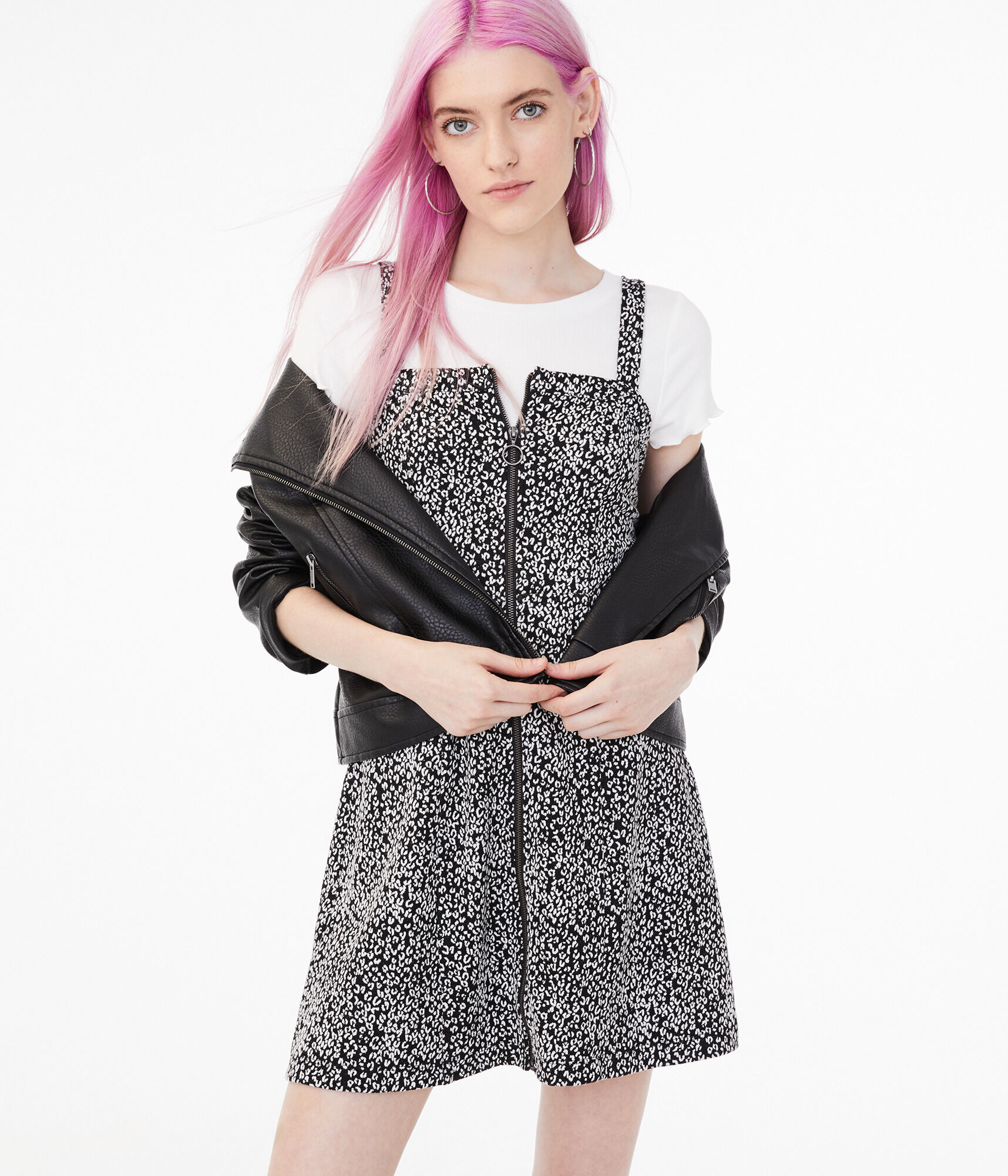 Printed Zip-Front Skater Dress