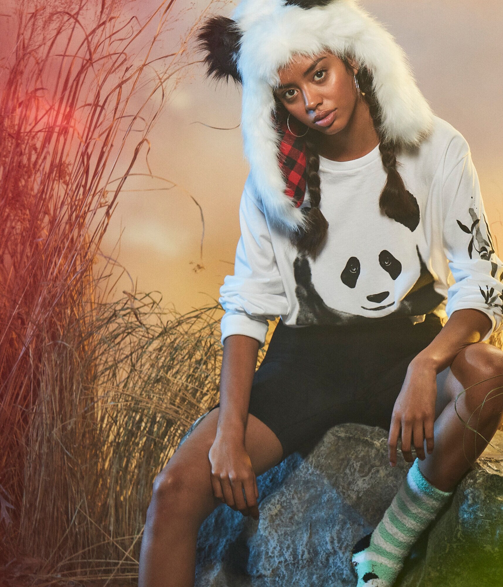 Panda Faux Fur Trapper Hat