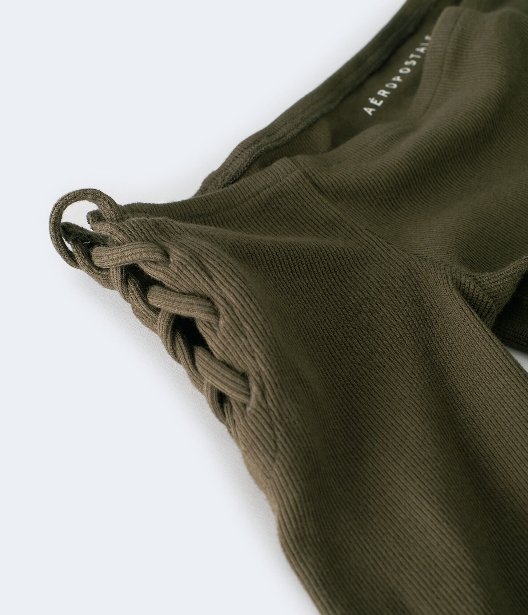 Long Sleeve Ribbed Lace-Up Off-The-Shoulder Top***