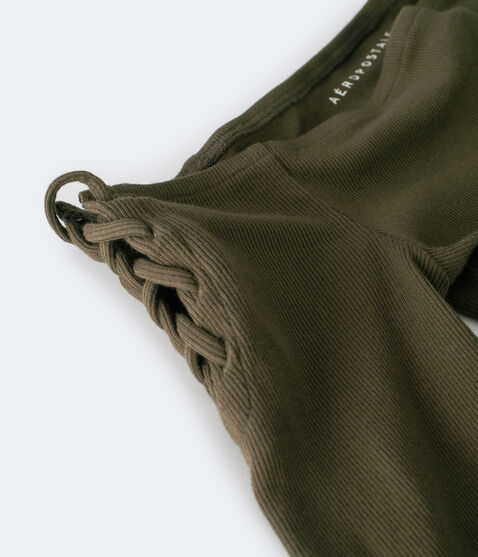 Long Sleeve Ribbed Lace-Up Off-The-Shoulder Top*** Long Sleeve Ribbed Lace-Up Off-The-Shoulder Top***