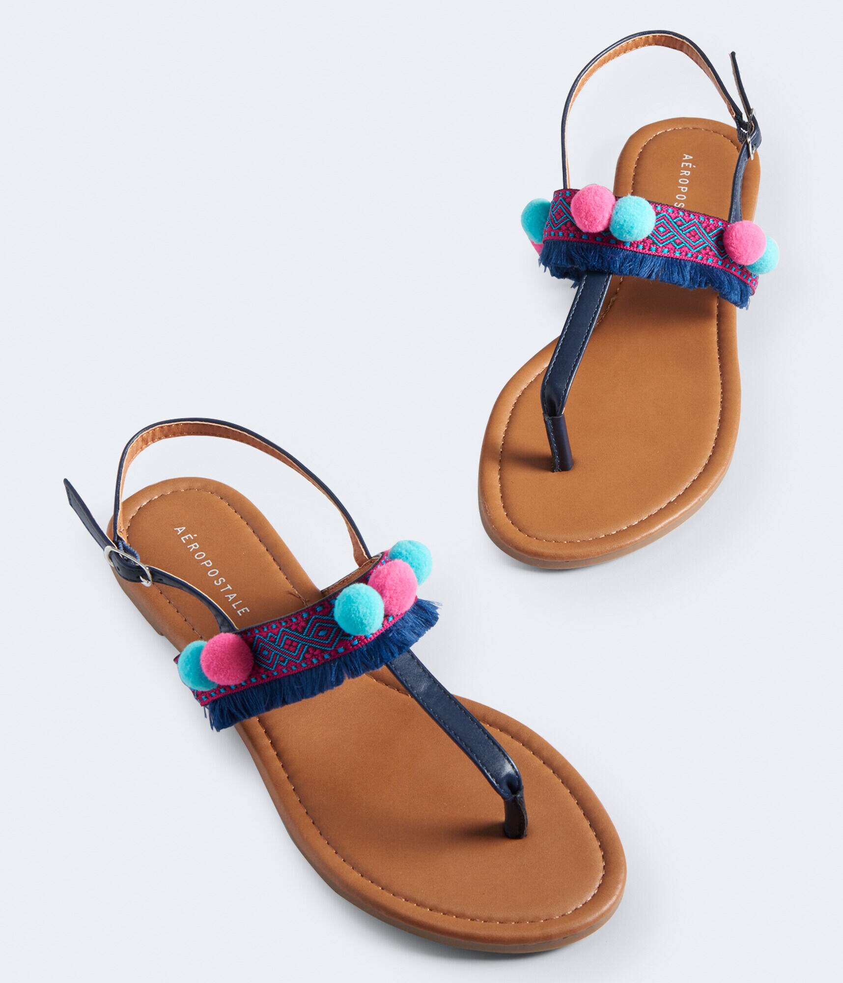 Pom-Pom T-Strap Sandal