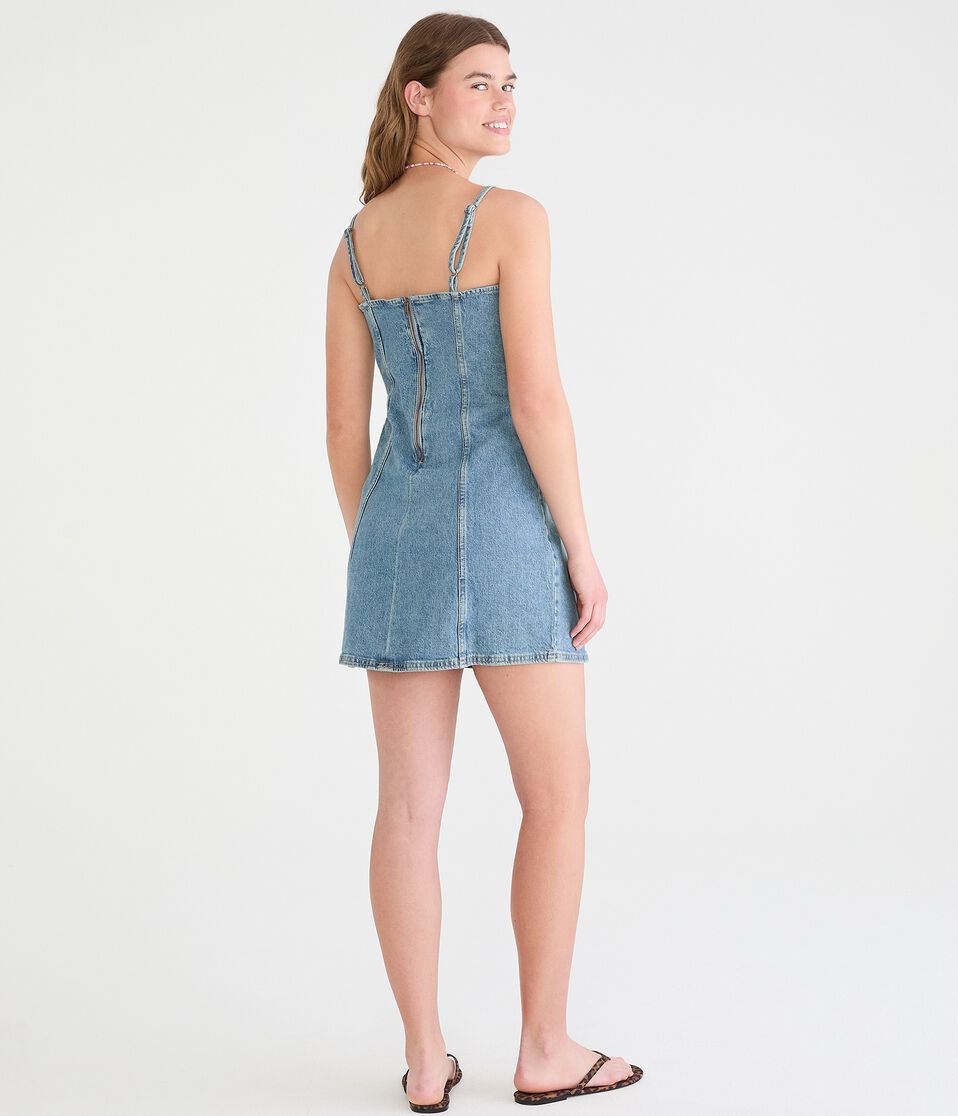 Aeropostale Womens' Solid Sweetheart Tie-Front Denim Mini Dress - Washed Denim - Size M - Cotton - Teen Fashion & Clothing Aeropostale Womens' Solid Sweetheart Tie-Front Denim Mini Dress - Washed Denim - Size M - Cotton - Teen Fashion & Clothing