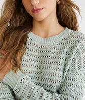 Open Knit High-Low Crew Sweater