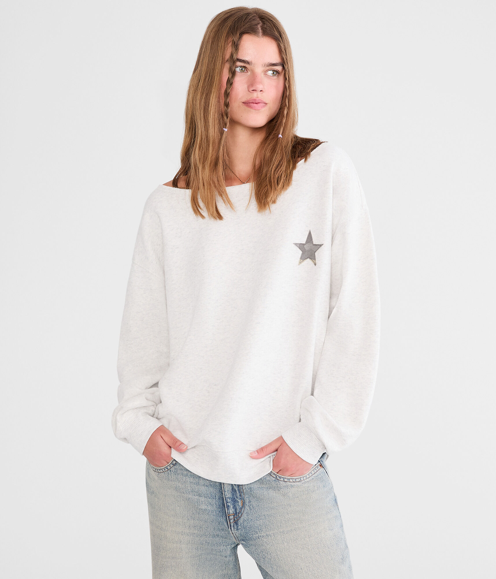 Cloud Soft Camo Star Off-The-Shoulder Sweatshirt