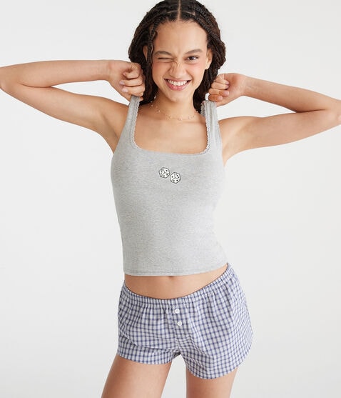 Graphic Lace-Trim Sleep Tank Graphic Lace-Trim Sleep Tank