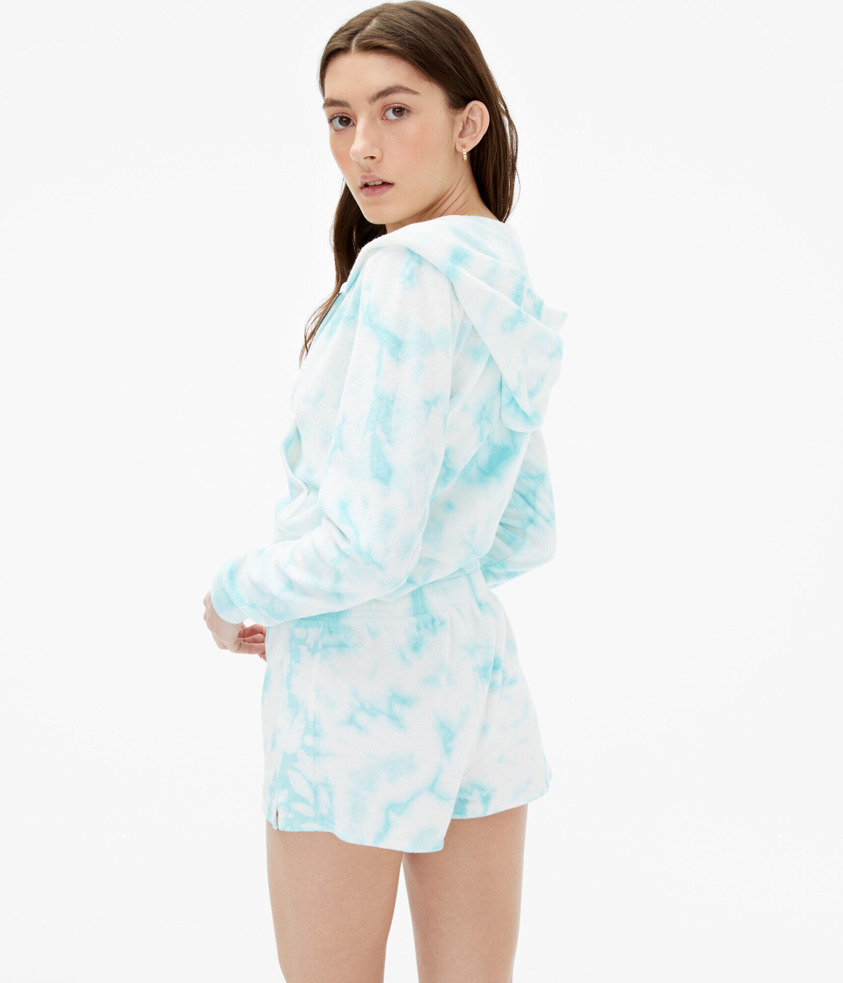 Tie-Dye Towel Terry Cropped Full-Zip Hoodie