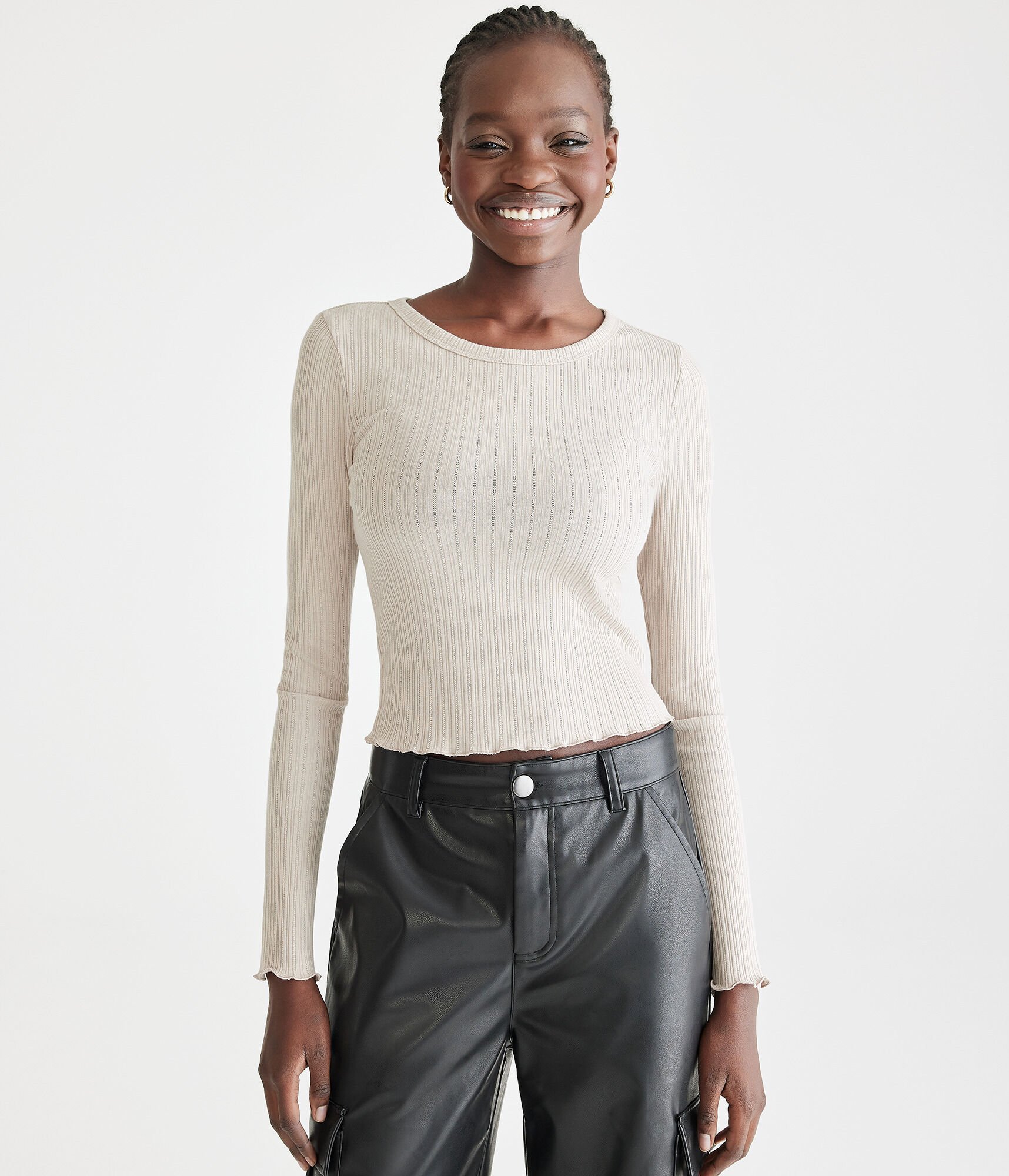 トップス 99%IS- FINE! APPLE SPIRAL RAGLAN SLEEVE Long Sleeve Seriously Soft Sculpt Scoop-Neck Tee