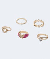 Rhinestone Butterfly Ring 5-Pack